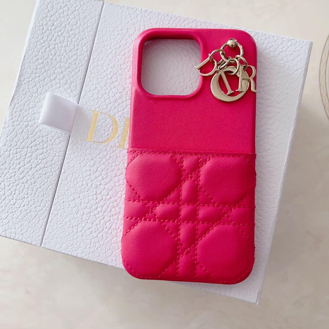 美品LADY DIOR IPHONE 13 PROケース カナージュ ラムスキン