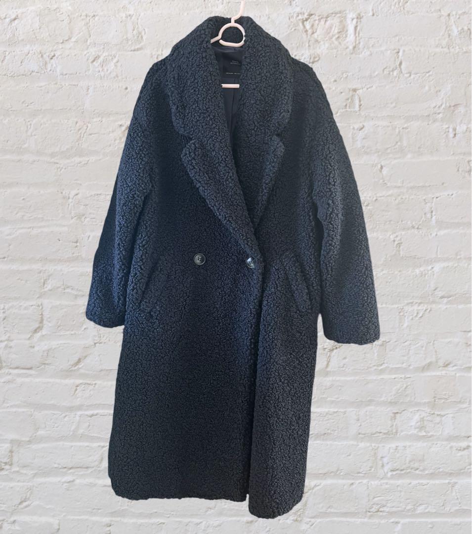 ZARA テディベアコート Lサイズ ネイビー ロングコート（美品