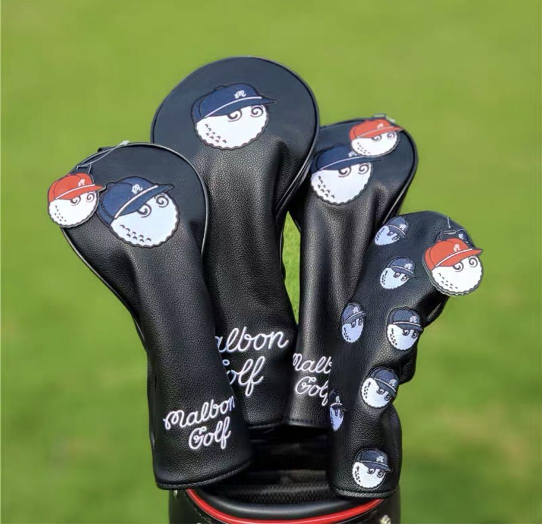 【大人気新品4点セット】野球帽Malbon Golfマルボンゴルフクラブカバー黒 大人気新品4点セット】野球帽Malbon Golfマルボンゴルフクラブ