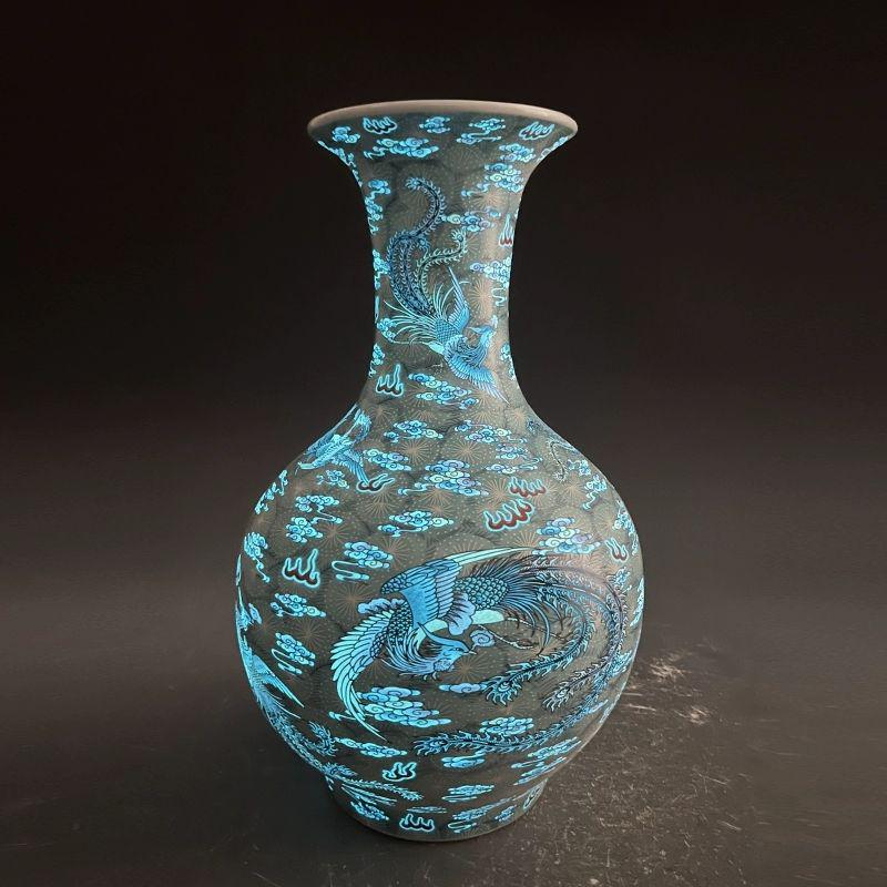 琺瑯彩鳳紋夜光賞瓶 装飾品 花瓶 美品 景徳鎮 陶磁器 工芸品 美術品 置物 清雍正琺瑯彩鳳紋帯夜光賞瓶 景徳鎮 陶磁器 装飾品 現代工芸品