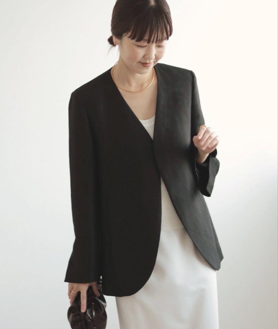 Plage Shantung V Neck ジャケット セール】Shantung V Neck ジャケット（ノーカラージャケット