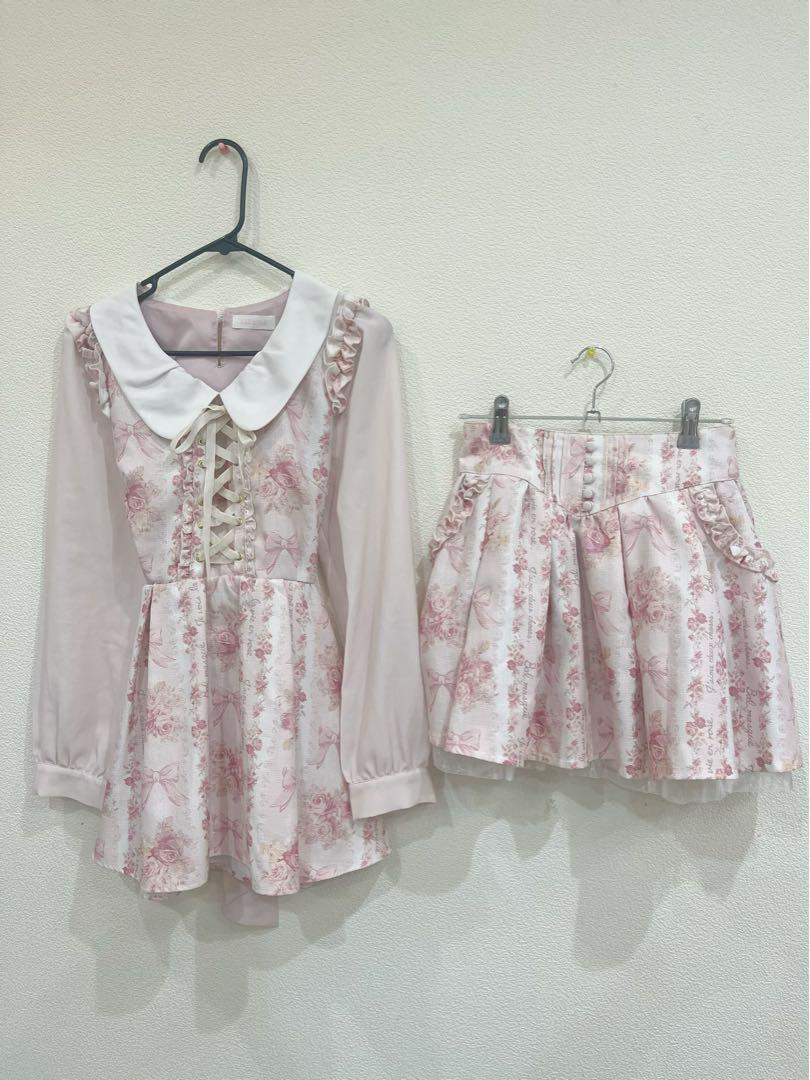 LIZLISA リボン柄セットアップ お花（Creamy Berry柄ワンピース