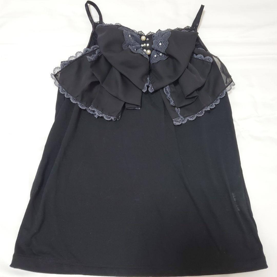 axes femme ビックリボン フリル付き 黒 シフォンキャミソール