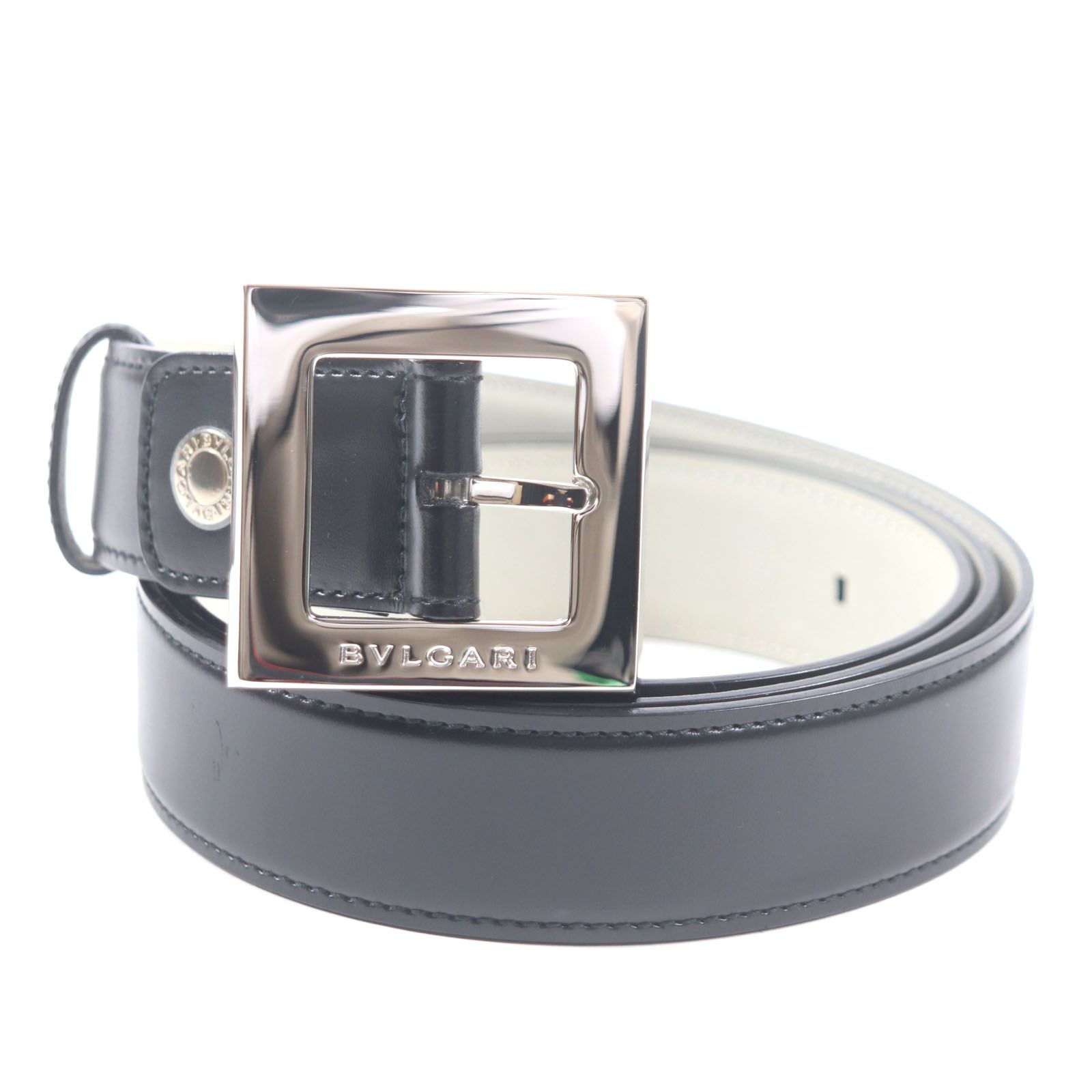 美品▽BVLGARI ブルガリ ロゴ入り スクエアバックル レザー