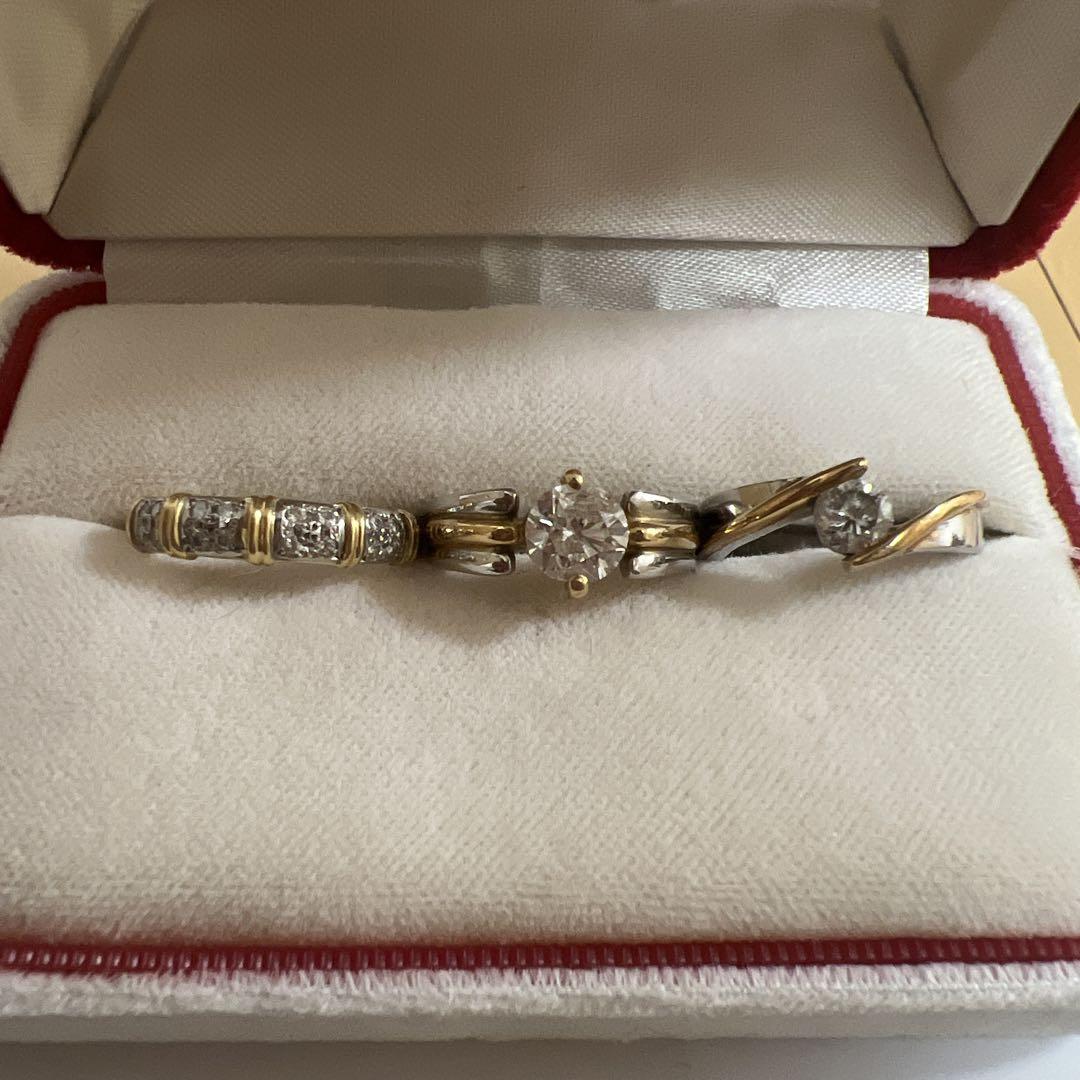 ダイヤリング3点売り/ 0.5/1ct/メレ/ k18 pt900 コンビ（K18