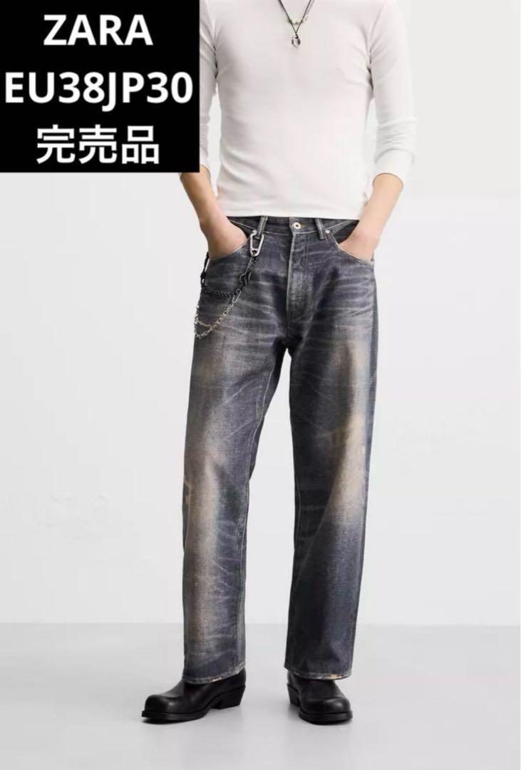 ZARA ザラ ウォッシュド加工プリントバギーフィットジーンズ