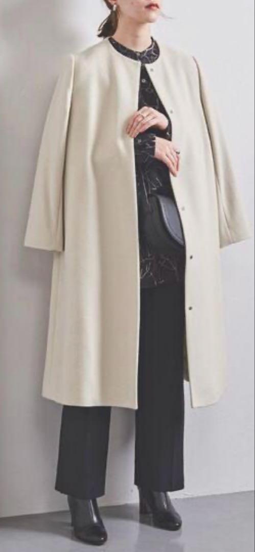 UNITED ARROWS UBCS ノーカラー ベルライン コート 40 UBCS ノーカラーベルラインコート（SHIPS any, 少しのいいこと #9）