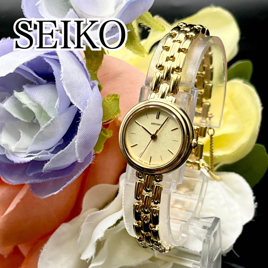 稼動 腕時計　SEIKO セイコー　ラウンド　ゴールド　新品電池　B21 希少 稼働】セイコー 腕時計 ゴールド コンビ 電池新品 純正