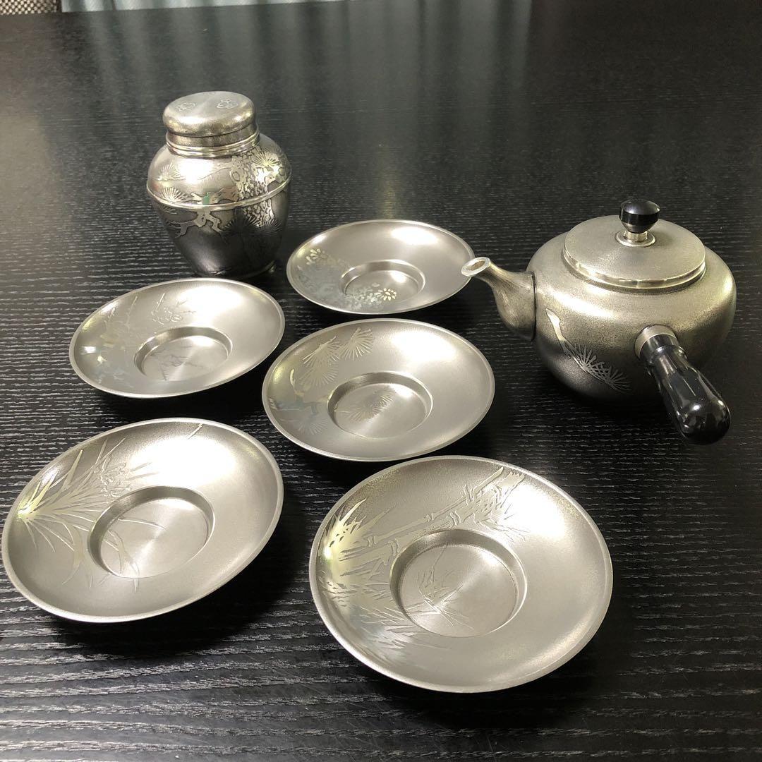 専用】錫製茶器 乾茂號造 茶托 茶筒 急須 （魁】茶道具 器局 乾