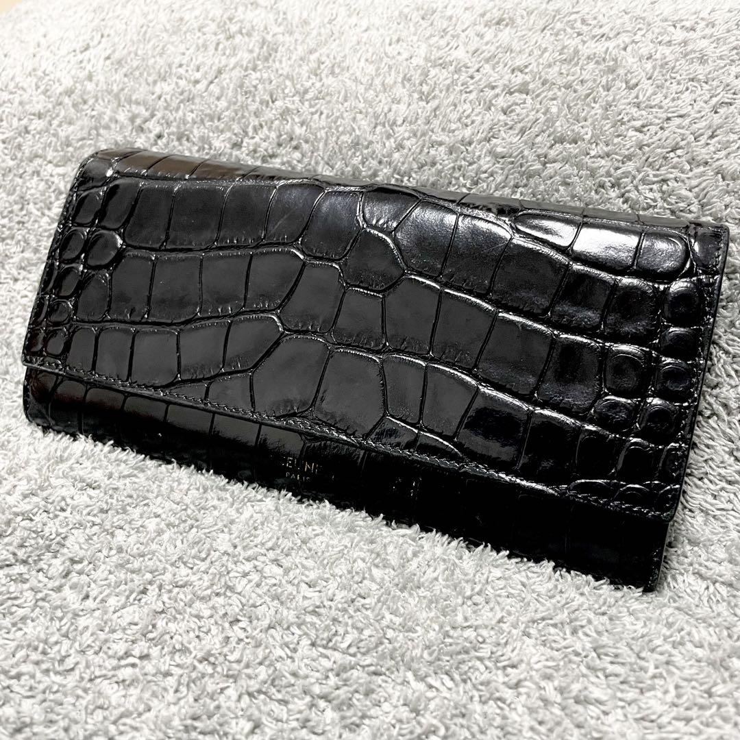 【値下げ限界です】CELINE　美品　クロコ型押し　長財布 国内即発 CELINE ラージ ジップウォレット クロコダイル型押し