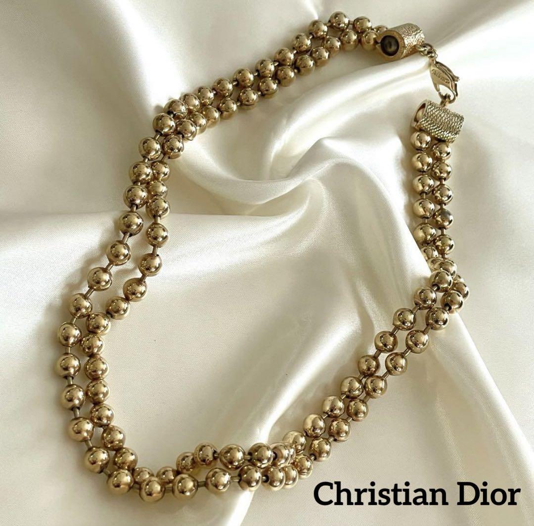 【超希少】Christian Dior ボールネックレス　2連　ゴールドカラー 超希少】Christian Dior ボールネックレス 2連 ゴールドカラー
