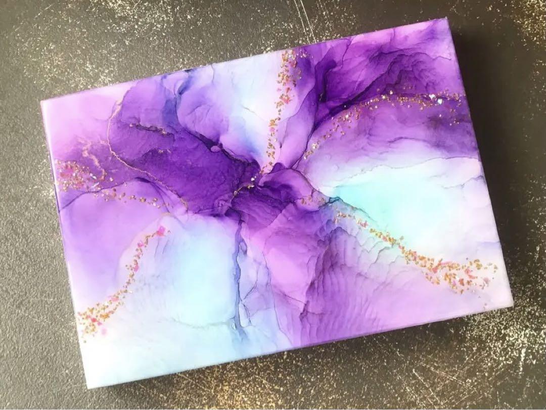 アルコールインクアート ピンク 紫 黄色 レジン パネル 木製 29.6×21 アルコールインクアート アートパネル インクアート レジン 紫