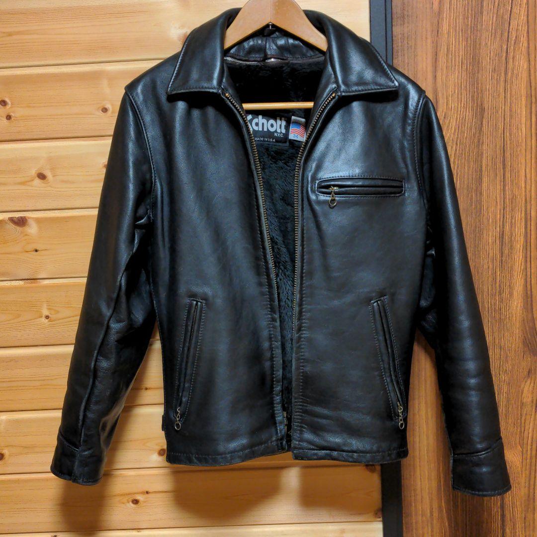 schott (３４) シングルライダース　ボアライナー付き Schott ライダースジャケット 34 ボア付き シングルライダース