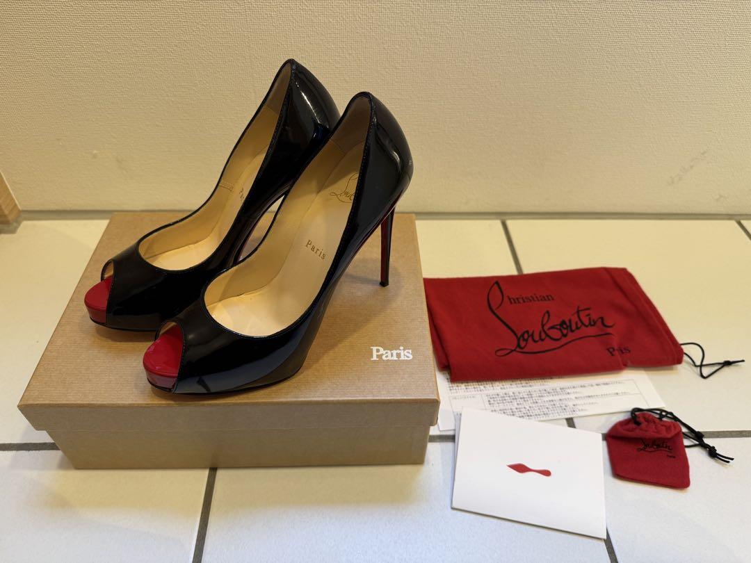 Christian Louboutin オープントゥヒール 黒赤 38（Christian