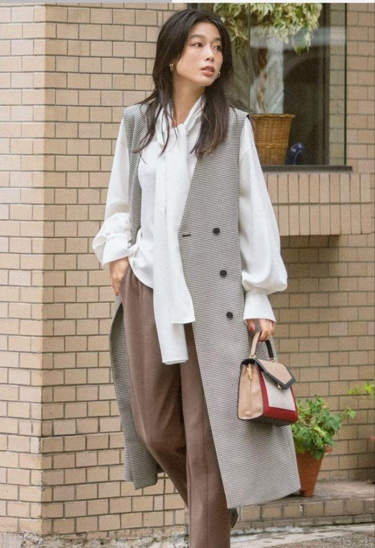 23区 【杏さん着用】ガンクラブチェック ロング ジレ（23区の