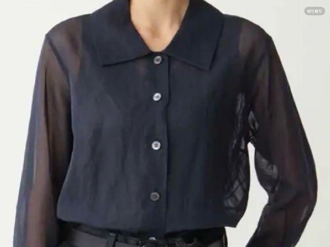 マーガレットハウエル　MARGARET HOWELL 　シャツ　シースルーシャツ 美品】マーガレットハウエル シアー シャツ ブラウス 丸襟