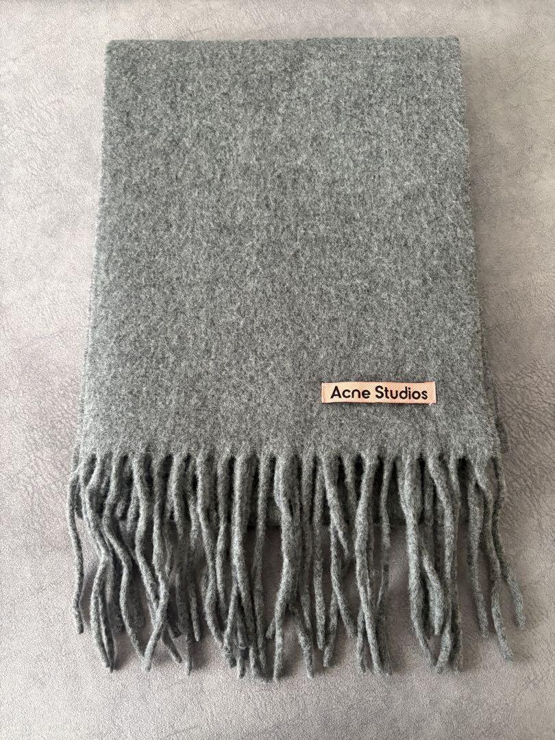 本物！Acne Studios グレー マフラー ウール Acne Studios グレー マフラー ウール フリンジ（ACNE STUDIOS