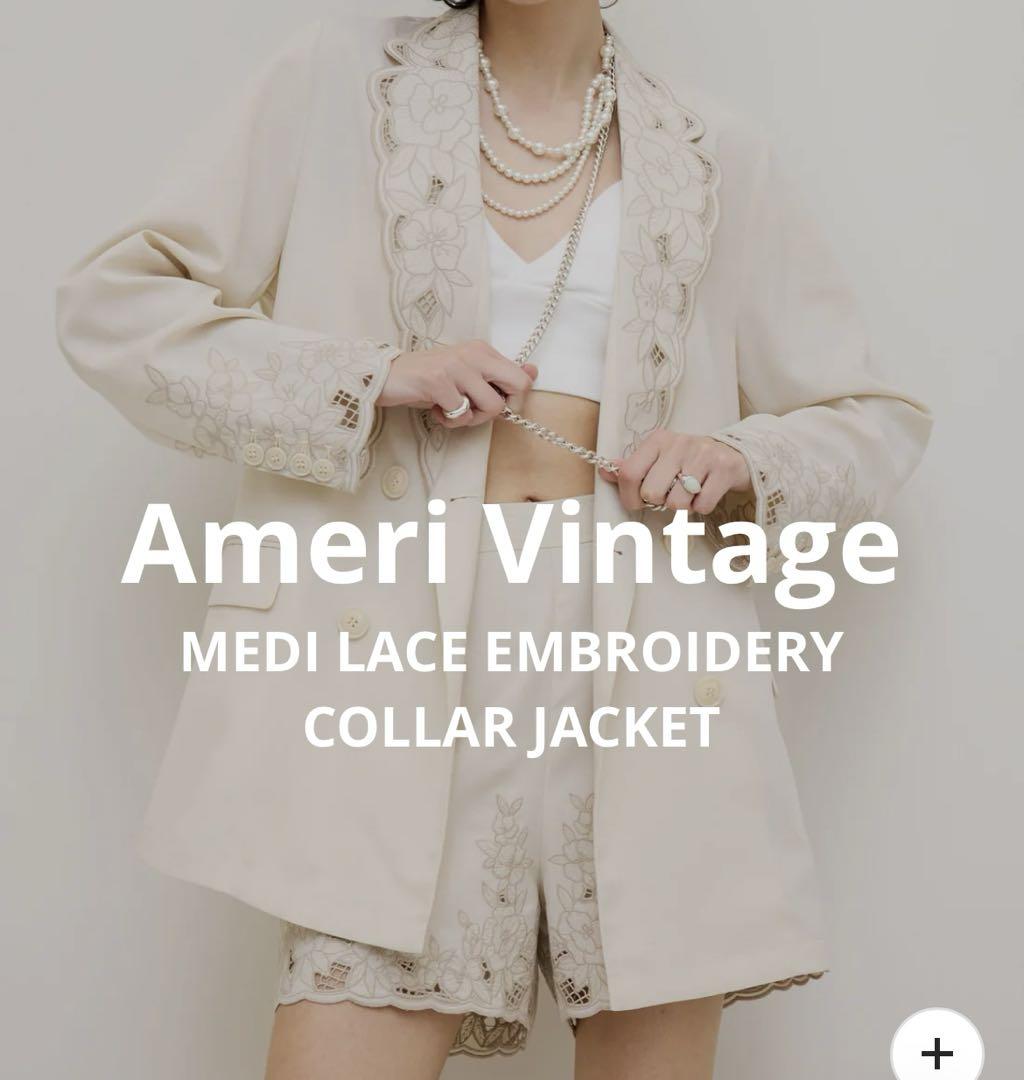 Ameri MEDI LACE EMBROIDERY COLLAR JACKET（Ameri MEDI FLOWER