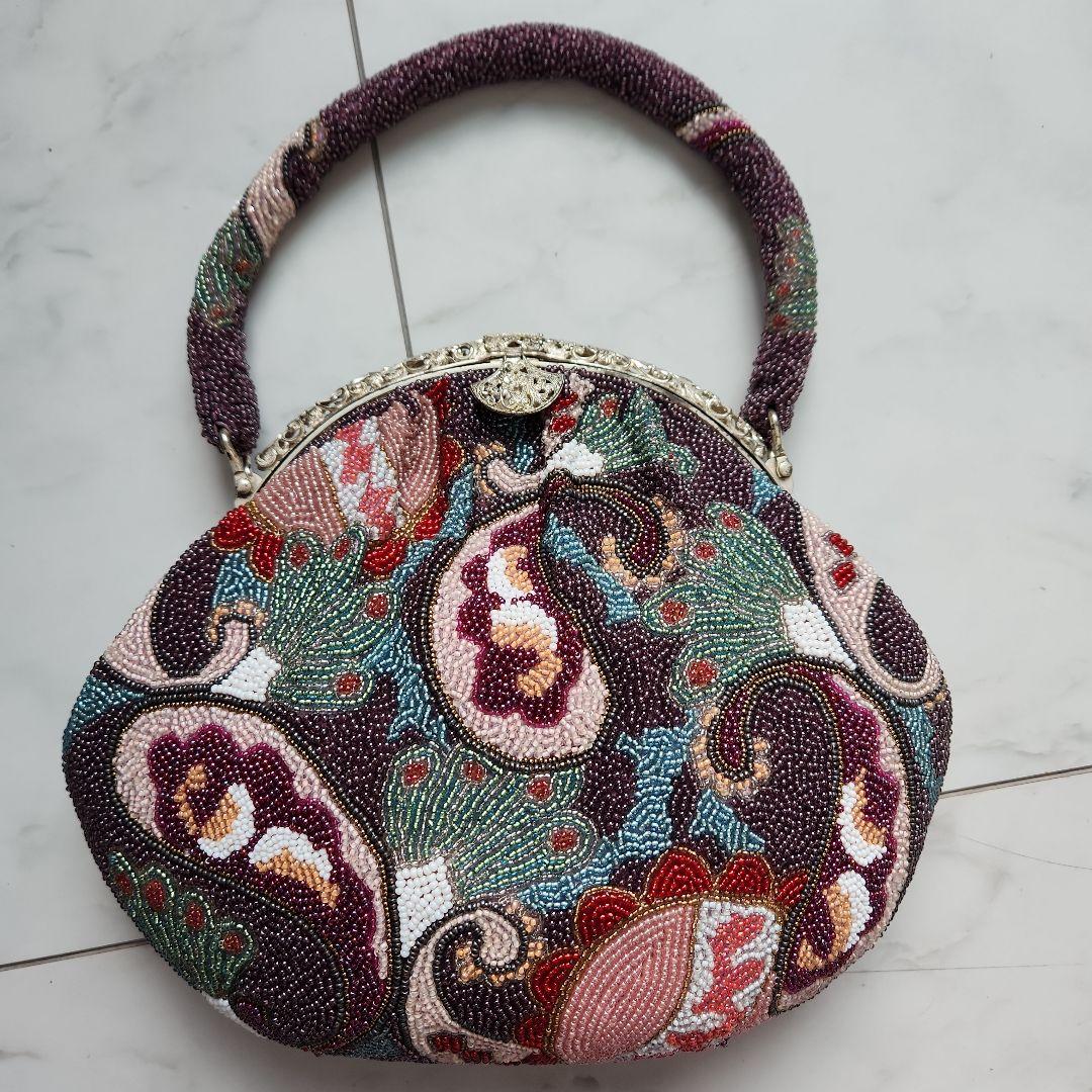 希少　ピーズハンドバック　刺繍ビーズ セール】ビーズ刺繍2wayミニパーティーバッグ（ハンドバッグ