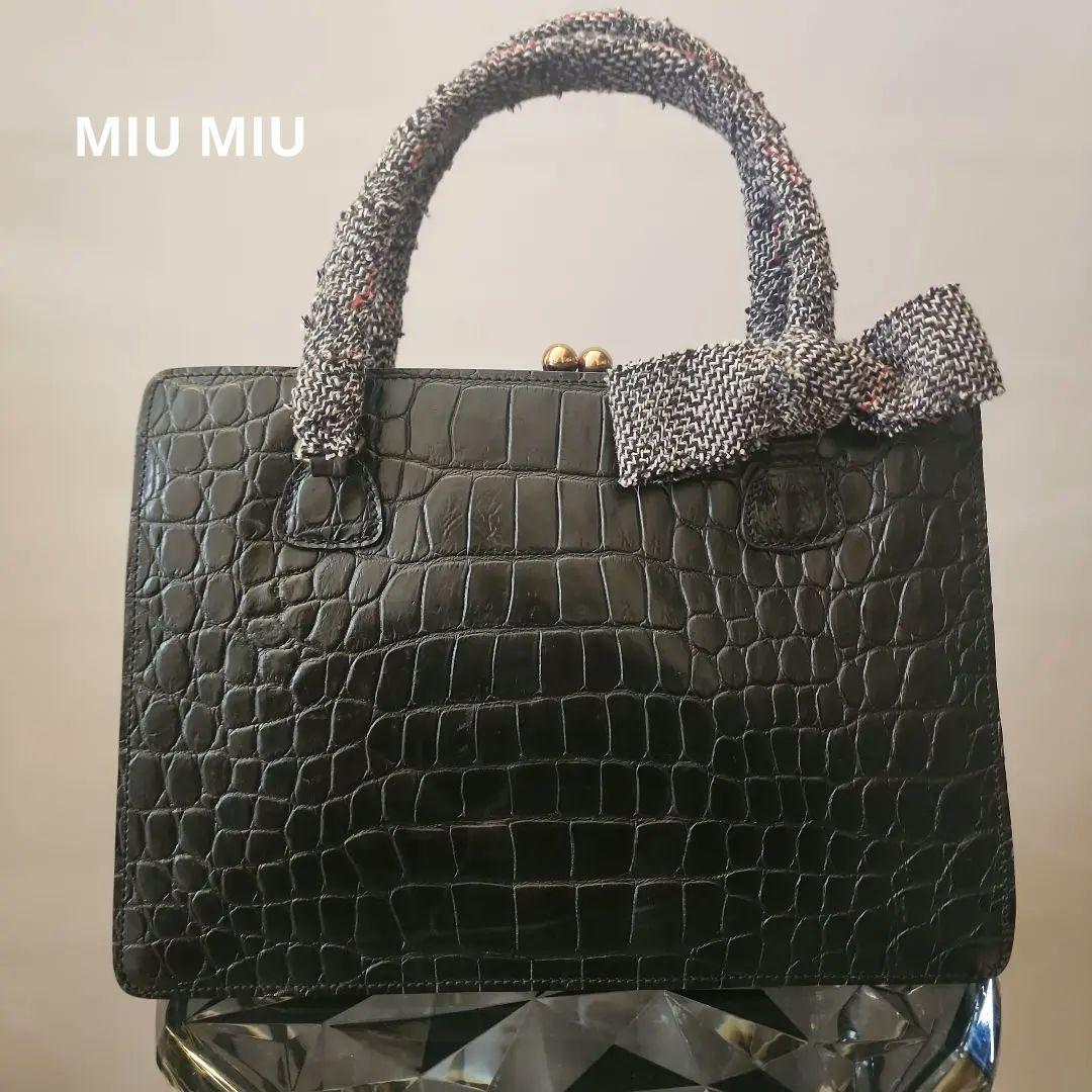 ミュウミュウ　バッグ　リボン　美品　クロコダイル　入学式　フォーマル ミュウミュウ バッグ リボン 美品 クロコダイル 入学式