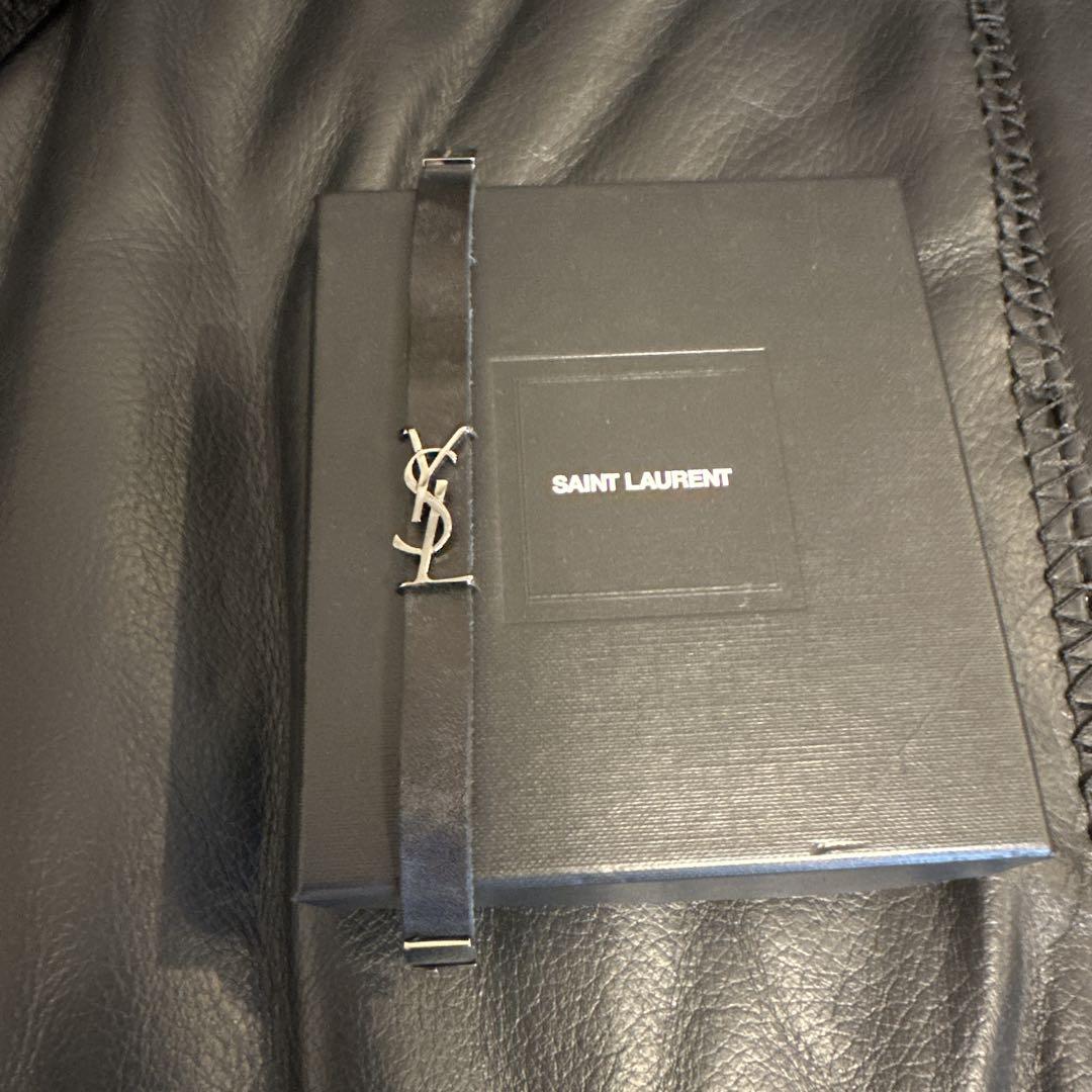 SAINT LAURENT ブラックレザーブレスレット極美品（1円 □極美品