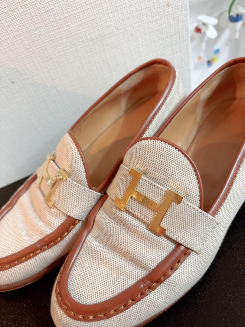 HERMES エルメス　ベージュ レザー ローファー HERMES エルメス モカシン ロワイヤル レディース39 ベージュ