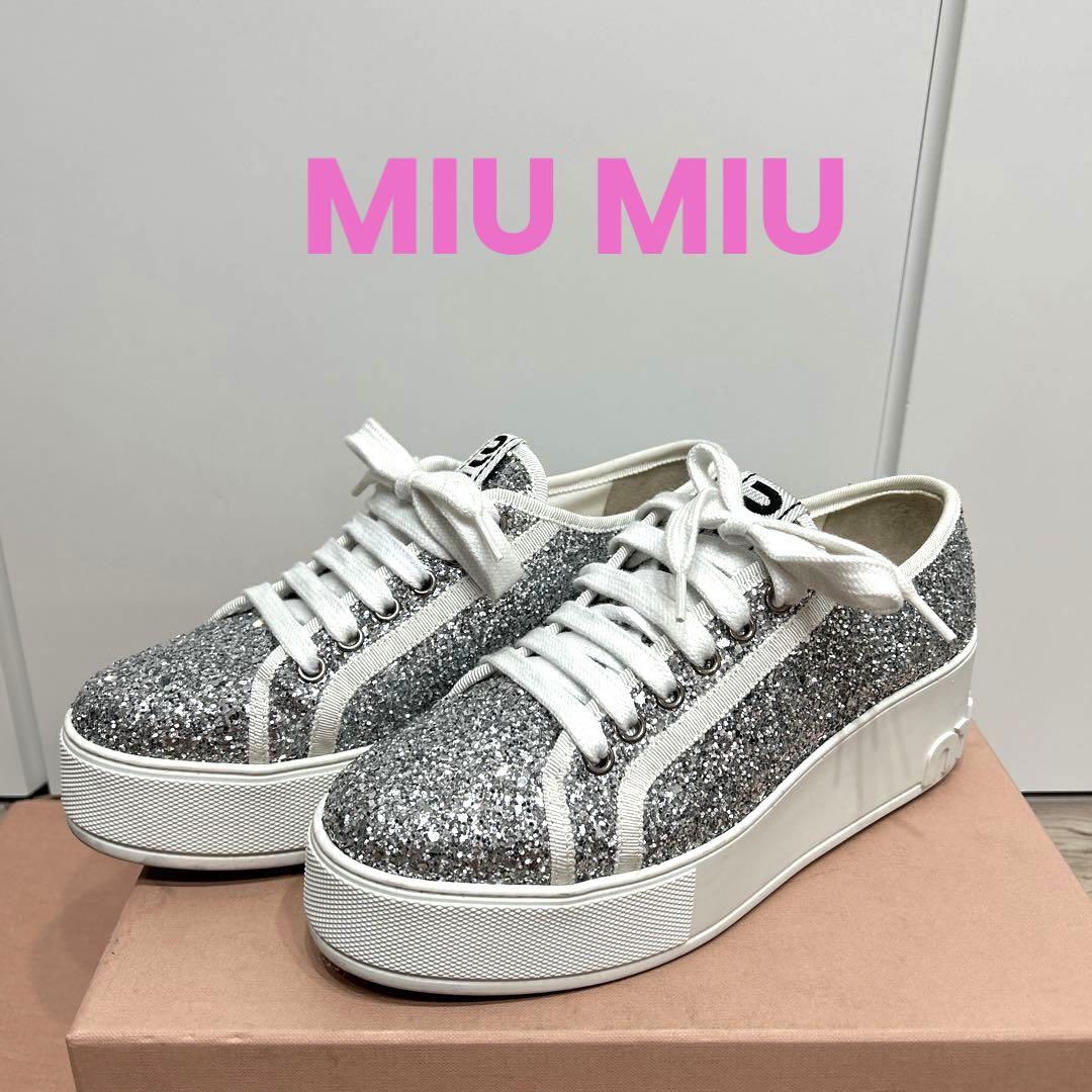 MN商品♡miu miu♡シルバー グリッタースニーカー 楽天市場】miu miu ミュウミュウ グリッター ファブリック