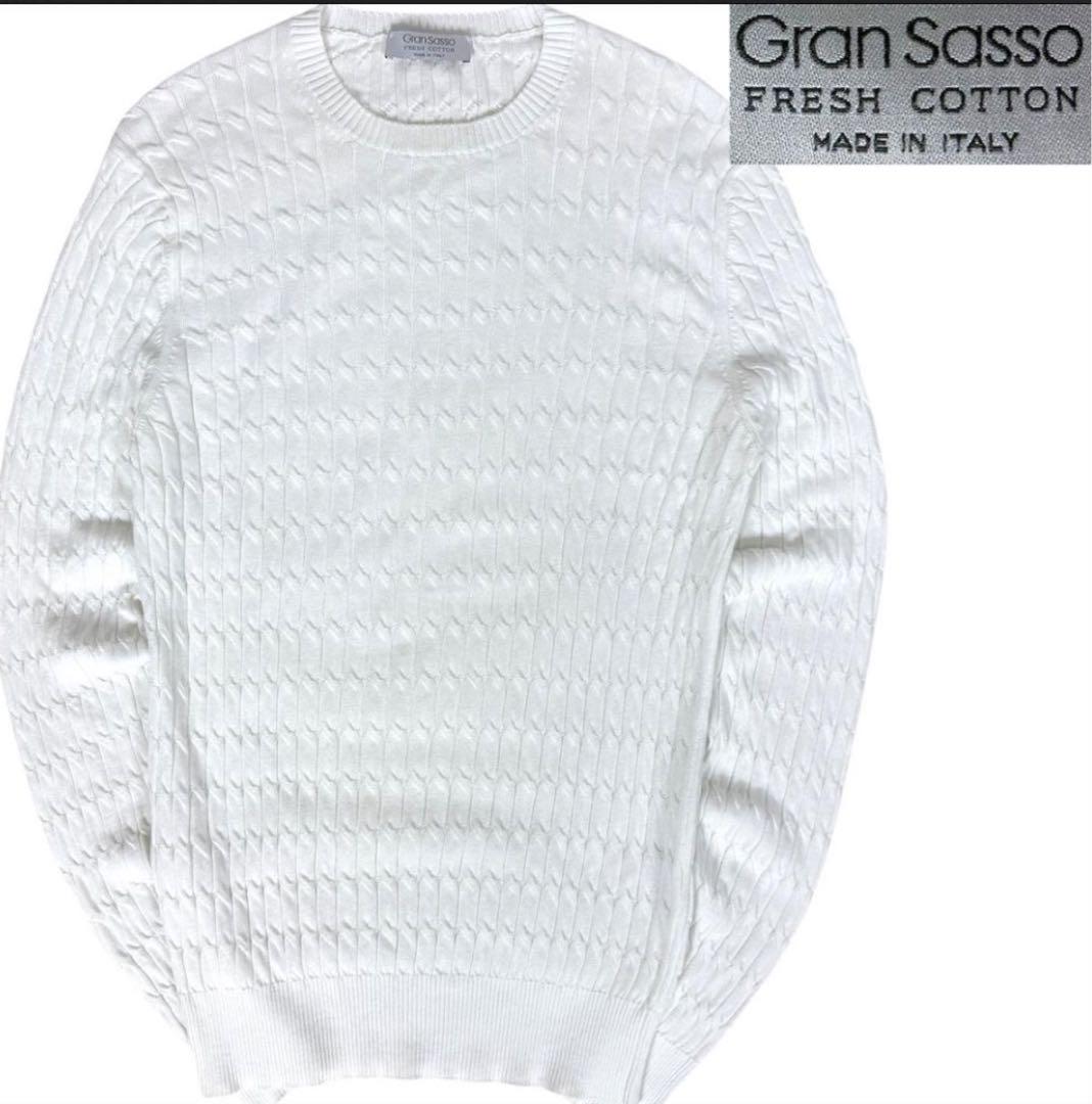 美品　Gran Sasso フレッシュコットン ニットセーター ホワイト 美品 Gran Sasso フレッシュコットン ニットセーター ホワイト