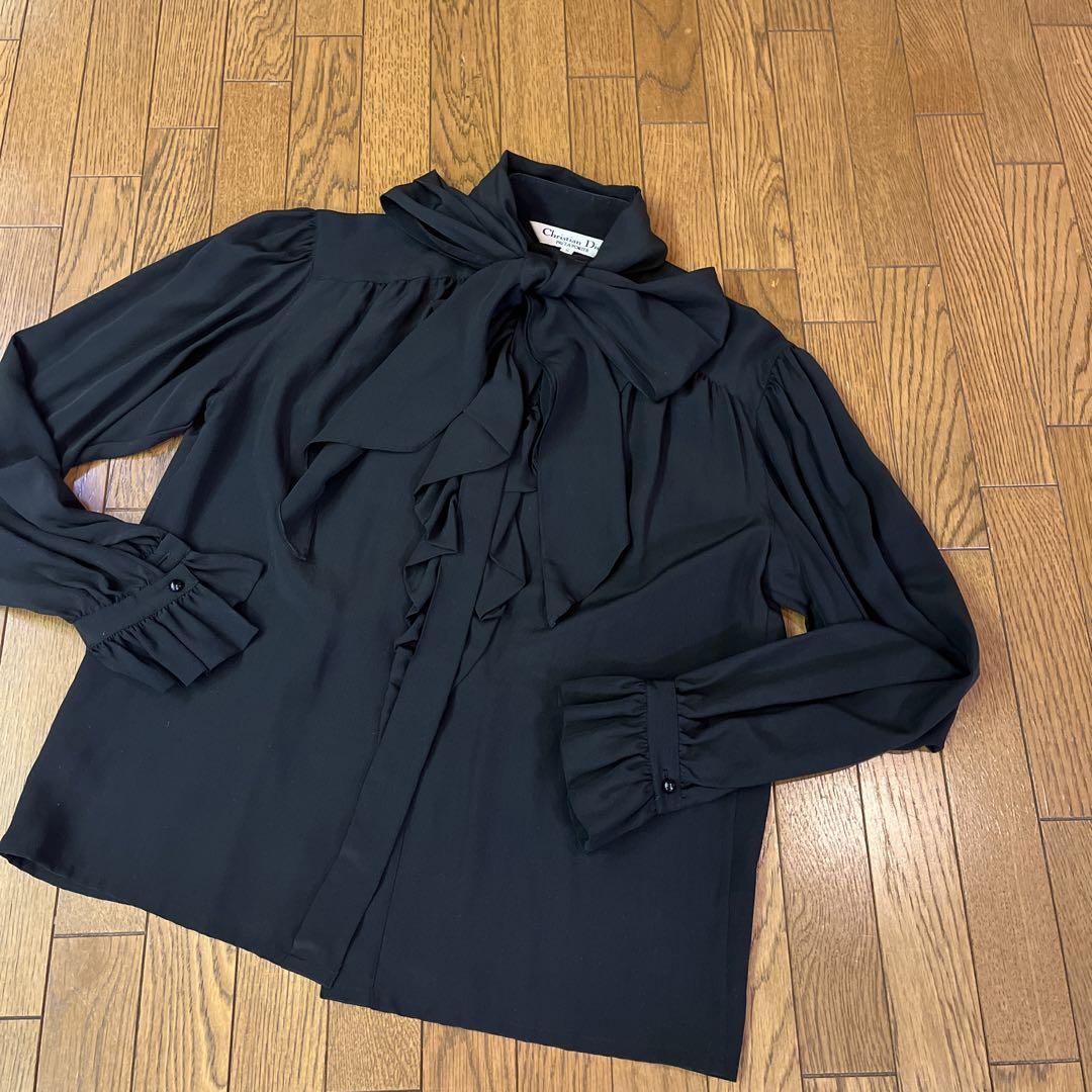 未使用級　Christian Dior　シャツ　シルク100%　ボウタイ　黒　M Christian Dior - 極美品 クリスチャンディオール シャツ シルク