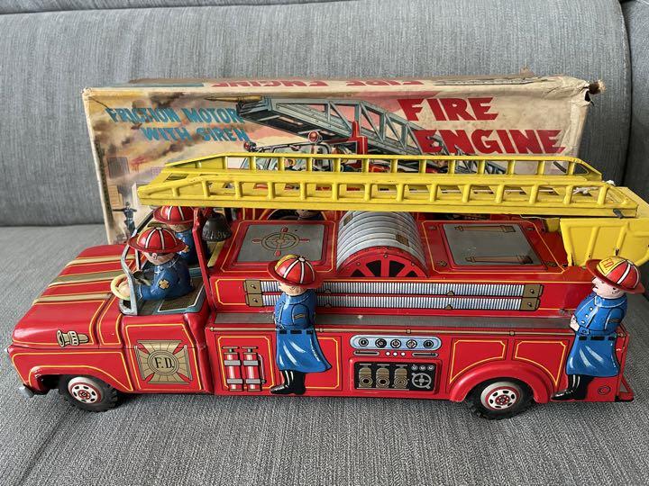 ブリキ　アニマル消防車　昭和レトロ ブリキ消防車 ゼンマイ 日本製 昭和レトロ ヴィンテージ : Toys
