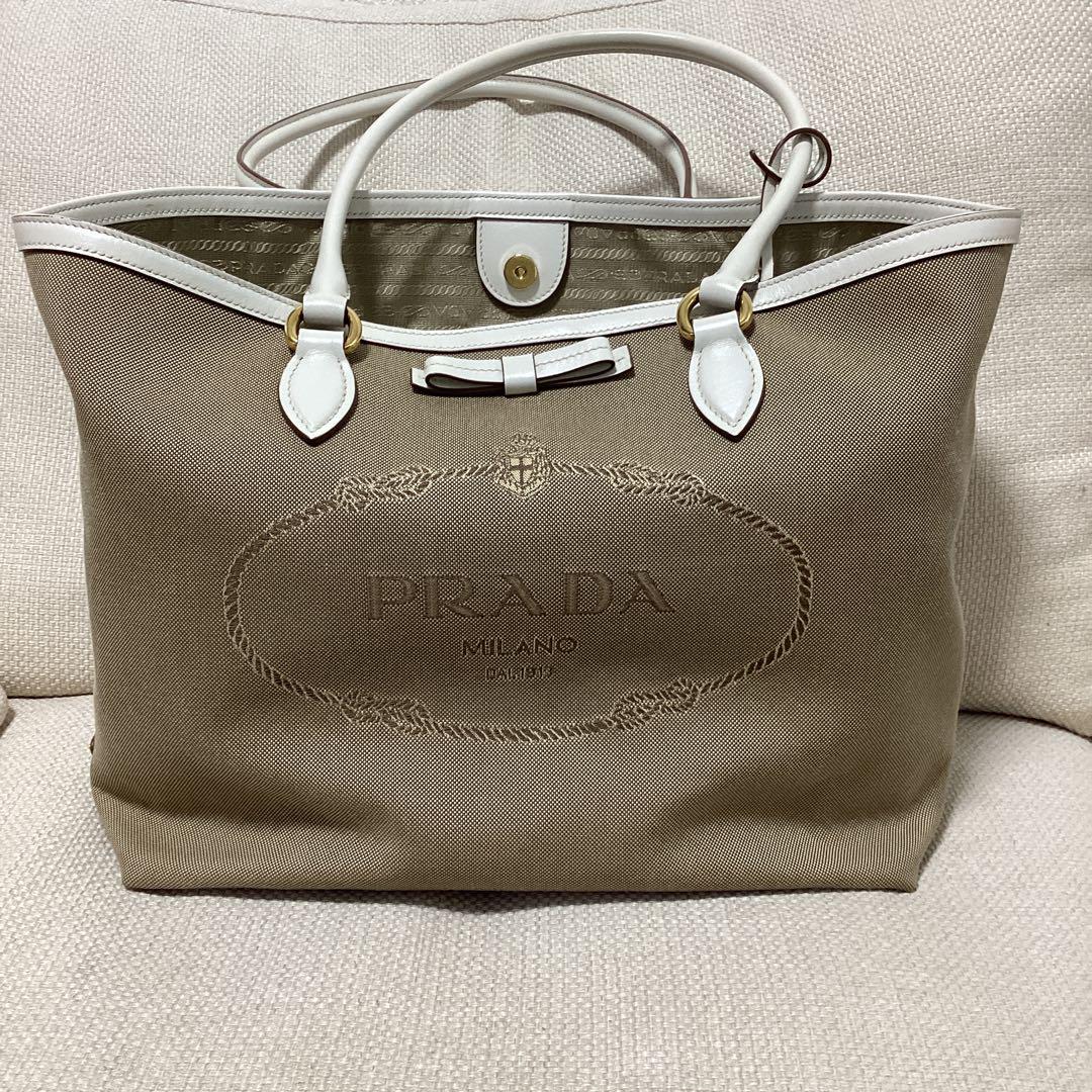 PRADA】 プラダ リボン ロゴ ジャガード トートバッグ （PRADA