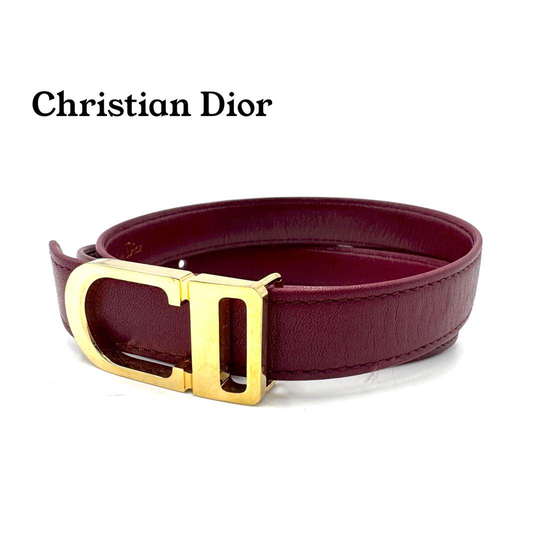 【美品】ChristianDior ディオール レザーベルト ボルドー系 美品 クリスチャン ディオール レザー ベルト ボルドー｜Yahoo