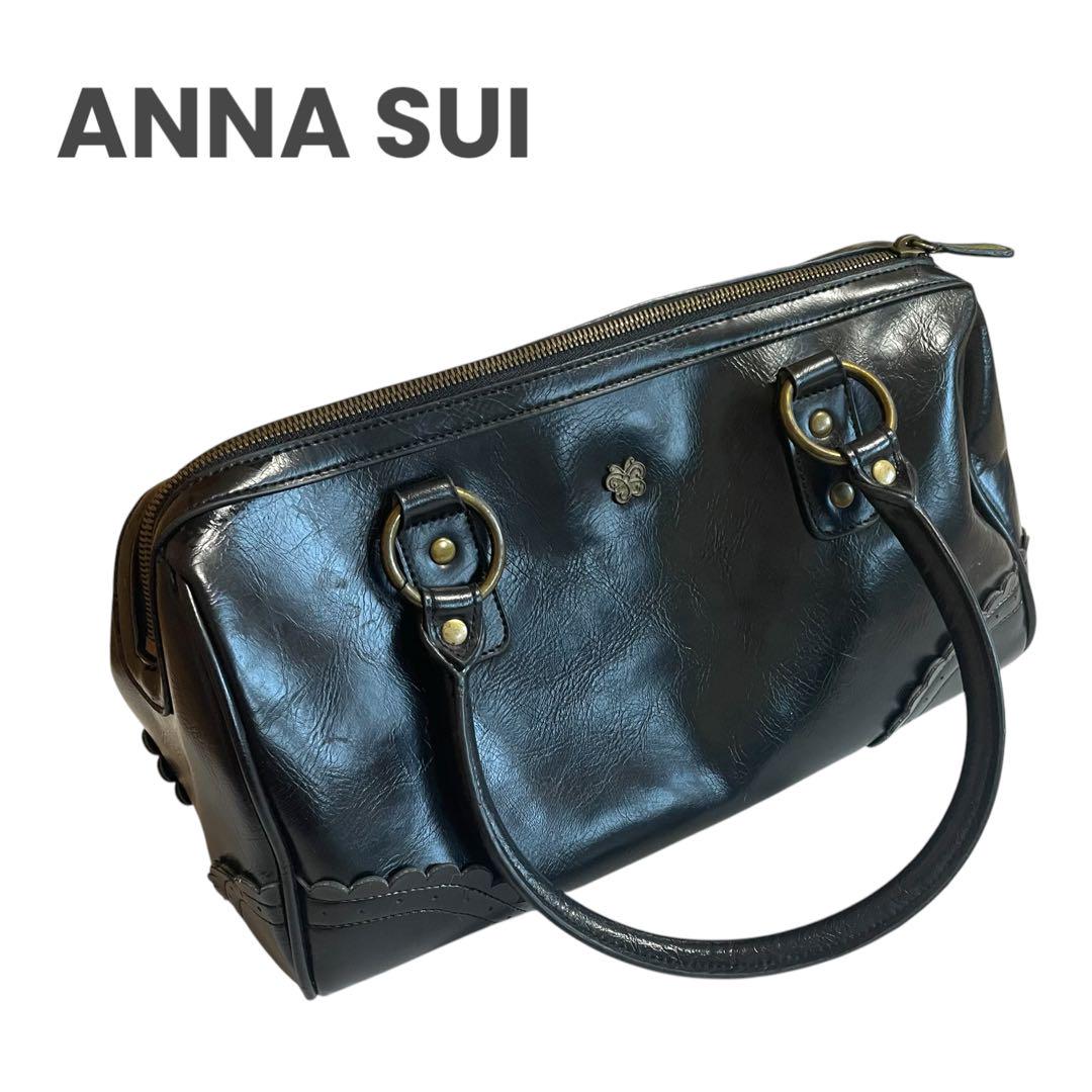 ANNA SUI レザー ミニボストン バッグ アナスイ 蝶々 ブラック