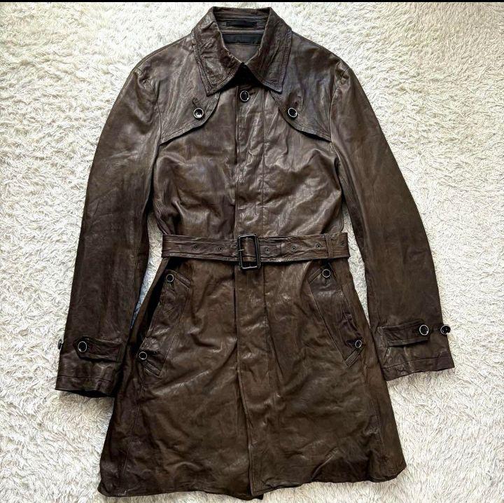 KENT&CURWEN 山羊革トレンチコート　シワ加工 KENT&CURWEN 山羊革トレンチコート シワ加工（ロング丈ダブル