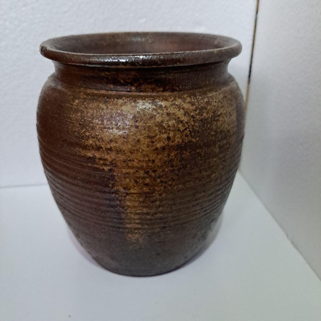 茶道具　備前　種壺　明治 ゴマ垂れ　名入り　竹ヘラ横縞　口広壺 茶道具 備前 種壺 明治 ゴマ垂れ 名入り 竹ヘラ横縞 口広壺