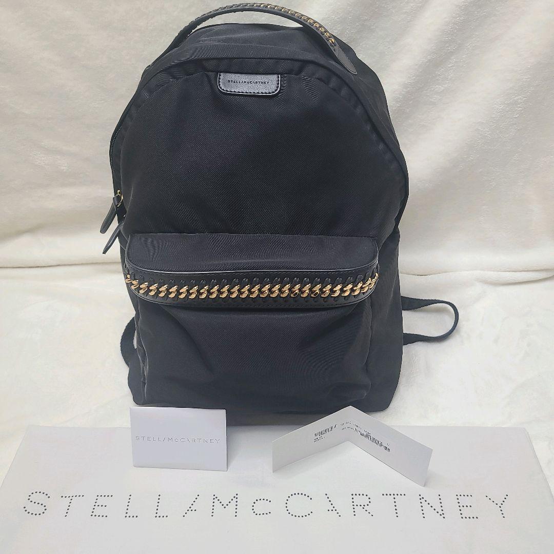 美品 ステラマッカートニー ナイロン バックパック ファラベラ チェーン 黒 美品 ステラマッカートニー ナイロン バックパック ファラベラ