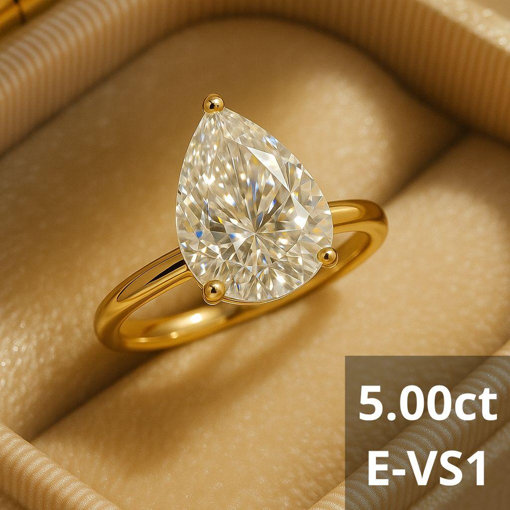 5.00ct E-VS1 ペアシェイプラボグロウンダイヤモンドリング（5