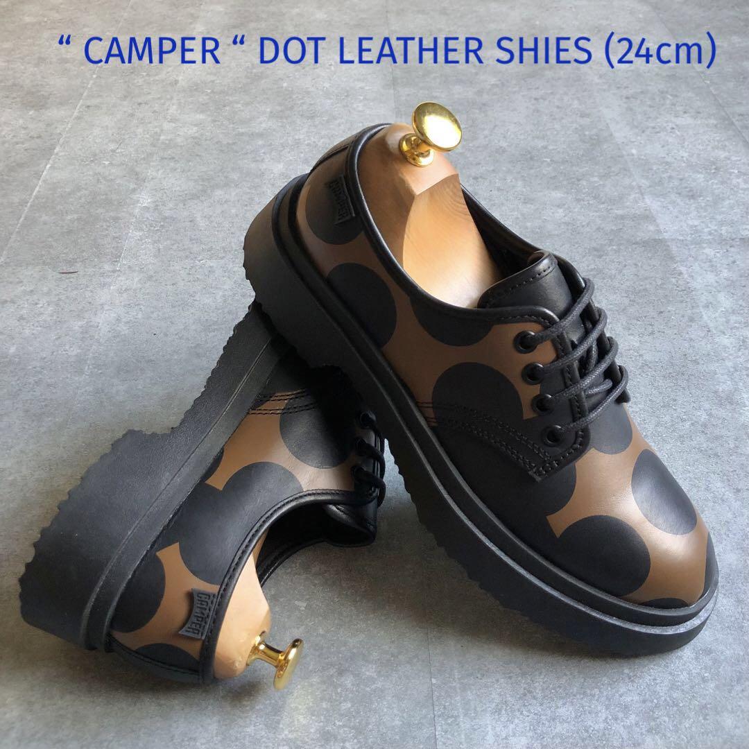 【未使用品】CAMPER カンペール ドット 水玉 レザーシューズ 24cm 未使用品】CAMPER カンペール ドット 水玉 レザーシューズ 24cm