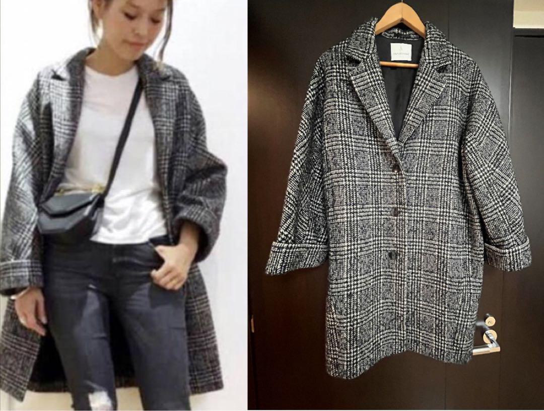 極美品＊クチュールドアダム　グレンチェックコクーンチェスターコート 極美品＊クチュールドアダム グレンチェックコクーンチェスター