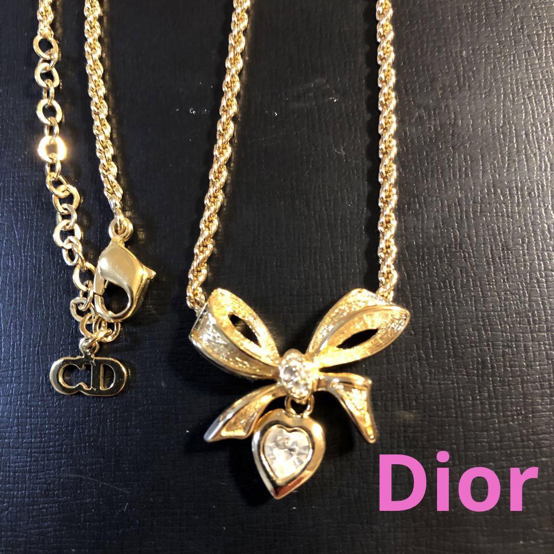クリスチャンディオール　ネックレス　リボン　ハート　ヴィンテージ N6157】Christian Dior heart twist necklace/クリスチャン