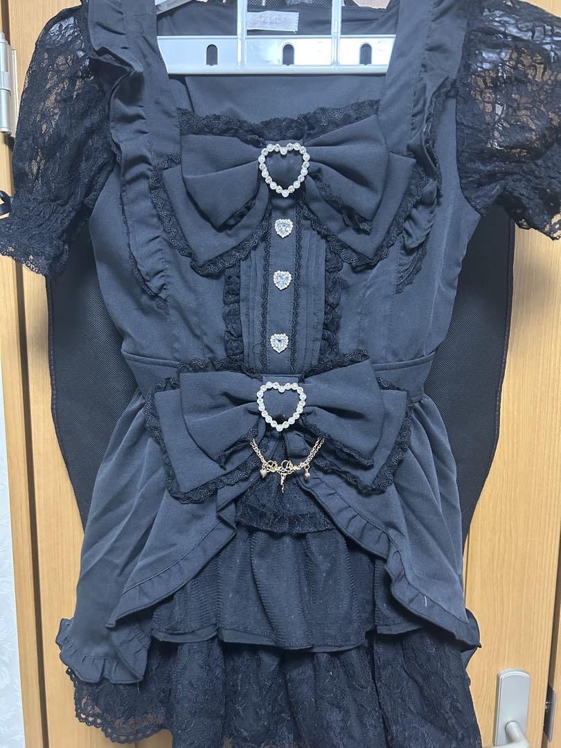 リズリサ　フロントカシュクールBIGリボン　セットアップ　ブラック フロントカシュクールBIGリボンセットアップ ｜ LIZ LISA