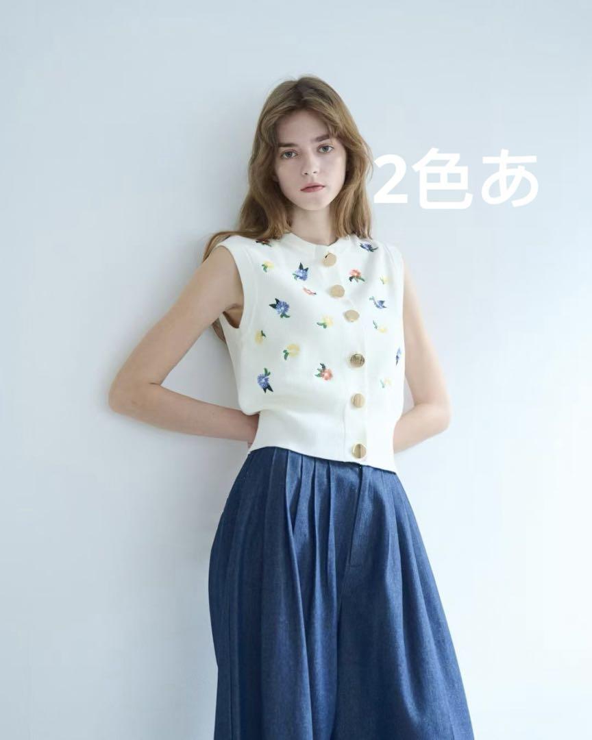 Jemma.atelier New Arrivalスパンコールフラワーニットジレ（All