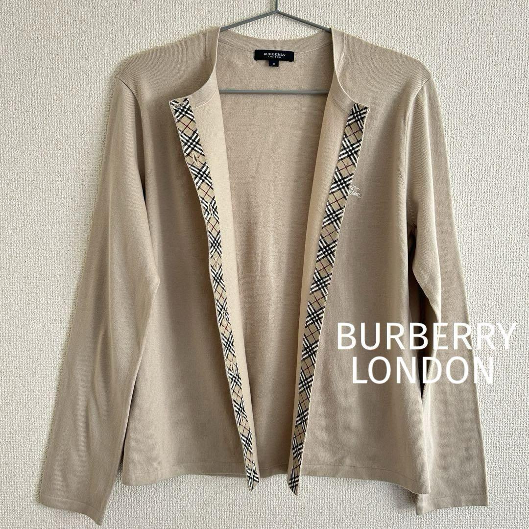 美品】BURBERRYLONDONノバチェックベージュサイズ2 ホース刺繍