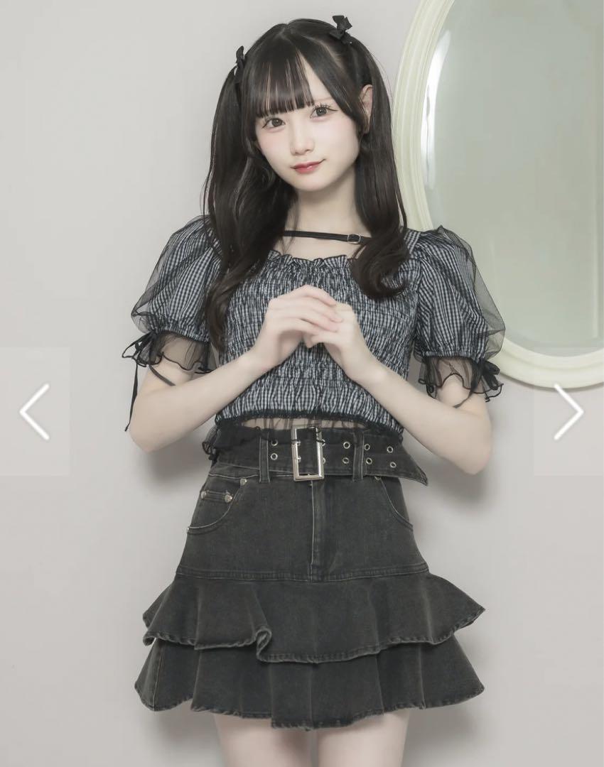 完売品 pium シャーリングチュールフリルブラウス（リボン