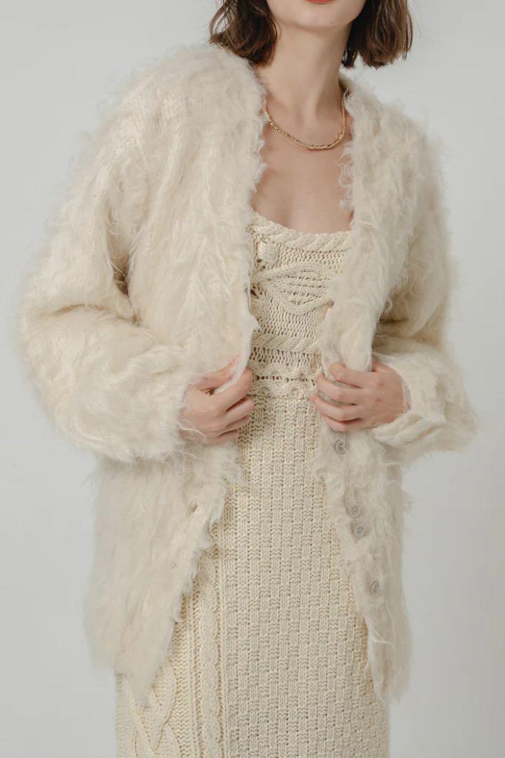 ジャケット・アウター Eaphi SHAGGY KNIT CARDIGAN Eaphi SHAGGY KNIT CARDIGAN ベージュ