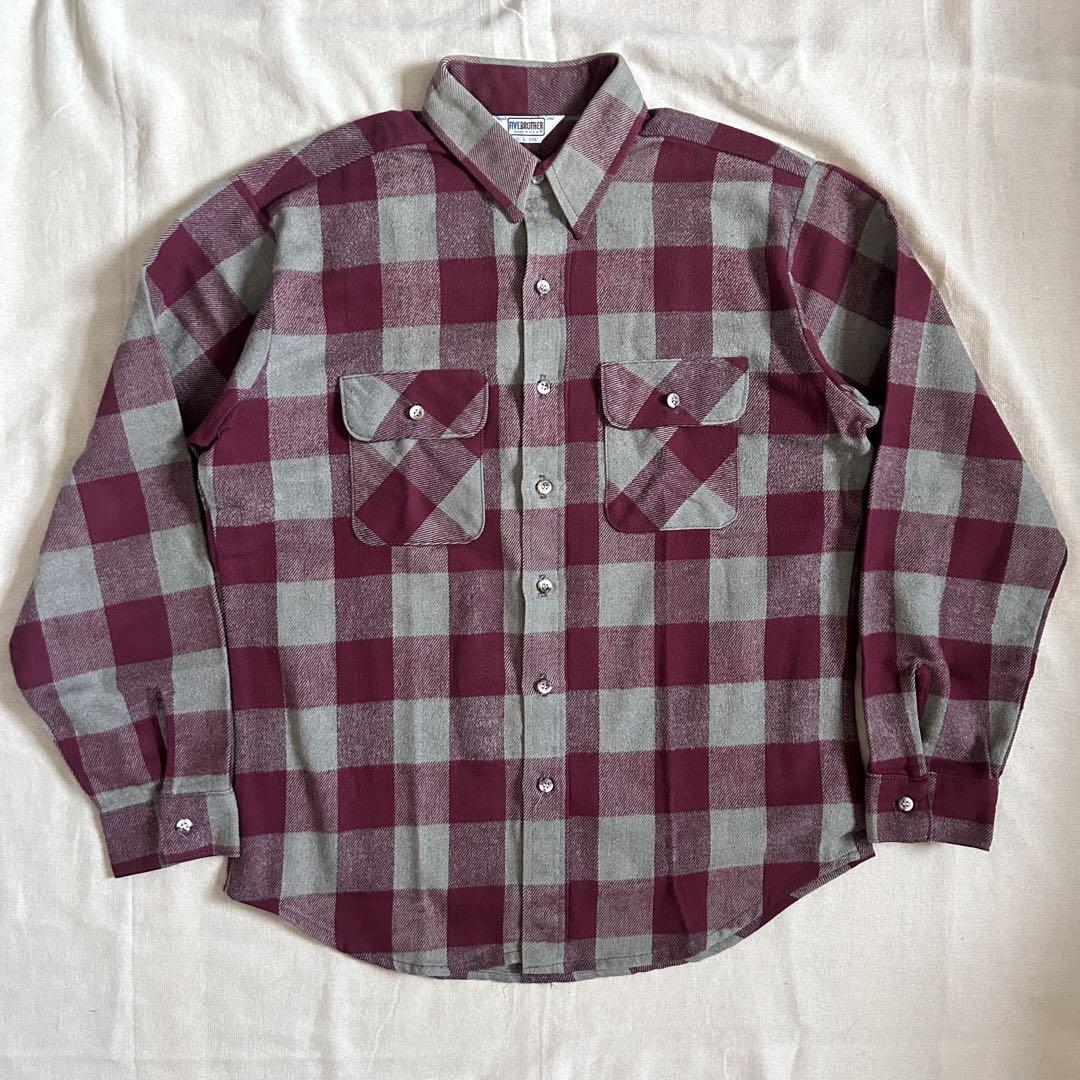 70s 80s FIVE BROTHER USA製 ネルシャツ レッド チェック（90s