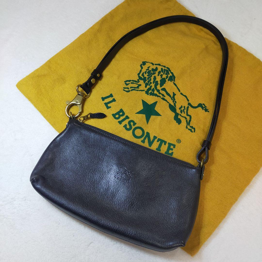 美品✨ イルビゾンテ ハンドバッグ レザー ブラック 金具ボタン ロゴ型押し IL BISONTE (イル ビゾンテ) 日本公式オンラインストア