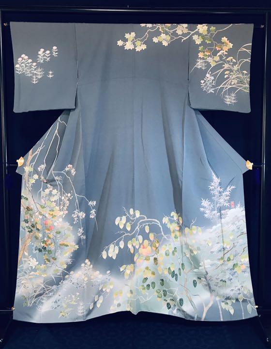 新品 絽 手描き友禅 夏着物“四季折々に染め出づる”仕付け糸付 訪問着 5915 正絹 手描き友禅訪問着 四季の花 圭雲作 中古品 （中古】 訪問着