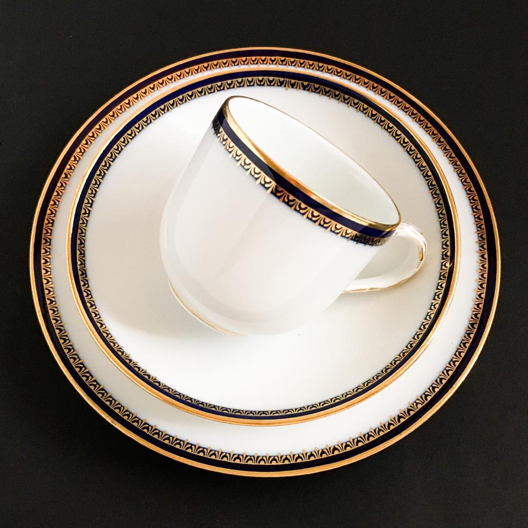 MEISSEN - 古マイセン 金彩 コバルトの縁取り Aカンテ コーヒーC＆Sトリオ 19C末 ⑧ 古マイセン 金彩 コバルトの縁取り Aカンテ コーヒーC＆Sトリオ