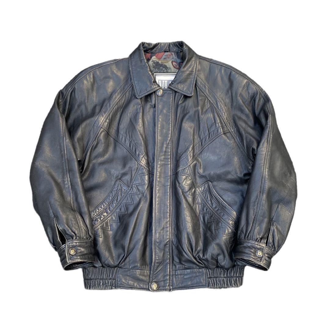 【80s vintage】フライトジャケット　本革　短丈　深水光太　古着 TYPE A-2 レザージャケット vintage 革ジャン ブラック 深水光太
